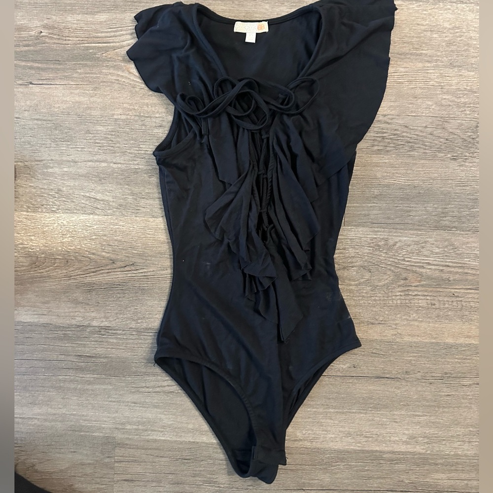 Gianni Bini Black Flare Front Bodysuit For Women Size S Pre-owned